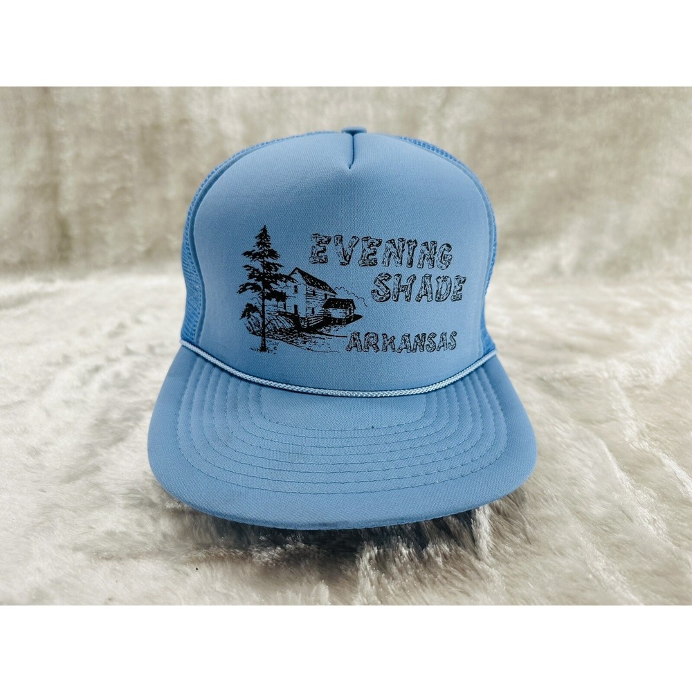 Vintage Evening Shade Arkansas Trucker Hat Mesh Snapback Blue Souvenir Cap